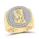 10kt Yellow Gold Mens Round Diamond Jesus Face Circle Ring 5/8 Cttw