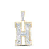 14kt Two-tone Gold Mens Baguette Diamond H Initial Letter Charm Pendant 2 Cttw