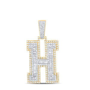 14kt Two-tone Gold Mens Baguette Diamond H Initial Letter Charm Pendant 2 Cttw