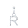 10kt White Gold Womens Round Diamond R Initial Letter Pendant 1/20 Cttw