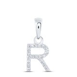 10kt White Gold Womens Round Diamond R Initial Letter Pendant 1/20 Cttw