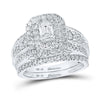 14kt White Gold Emerald Diamond Bridal Wedding Ring Band Set 2 Cttw