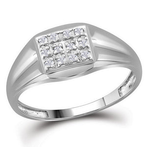 10kt White Gold Mens Round Diamond Square Cluster Ring 1/8 Cttw