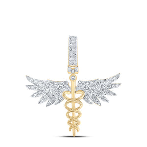 10kt Yellow Gold Womens Round Diamond Caduceus Medical Pendant 5/8 Cttw