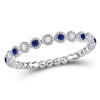 10kt White Gold Womens Round Blue Sapphire Diamond Beaded Dot Stackable Band Ring 1/6 Cttw