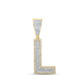 10kt Two-tone Gold Mens Round Diamond Initial L Letter Charm Pendant 1/3 Cttw