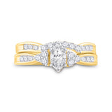 14kt Yellow Gold Marquise Diamond Bridal Wedding Ring Band Set 1/2 Cttw