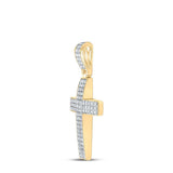 10kt Yellow Gold Mens Round Diamond Cross Charm Pendant 1 Cttw