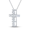 10kt White Gold Womens Round Diamond Cross Pendant 1/10 Cttw