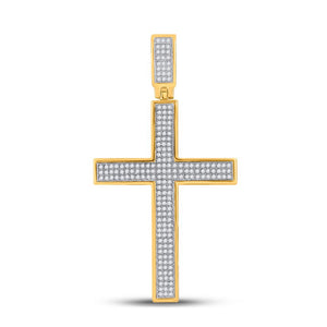 10kt Yellow Gold Mens Round Diamond Cross Charm Pendant 1/2 Cttw