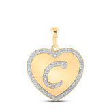 10kt Yellow Gold Womens Round Diamond Heart C Letter Pendant 1/4 Cttw