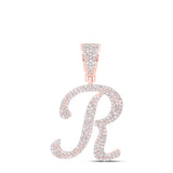 10kt Rose Gold Mens Round Diamond R Initial Letter Charm Pendant 1 Cttw