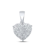 10kt White Gold Womens Round Diamond Heart Pendant 1/2 Cttw