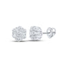 14kt White Gold Round Diamond Flower Cluster Earrings 1/2 Cttw