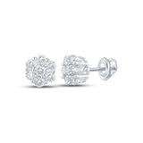 14kt White Gold Round Diamond Flower Cluster Earrings 1/2 Cttw