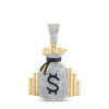 10kt Yellow Gold Mens Round Diamond Money Bag Stacks Charm Pendant 3/4 Cttw