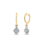 14kt Yellow Gold Womens Round Diamond Heart Hoop Dangle Earrings 1/2 Cttw