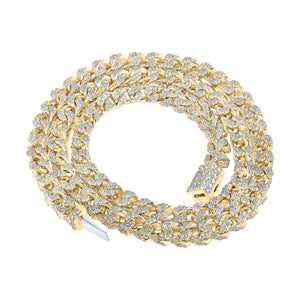 10kt Yellow Gold Mens Round Diamond 22-inch Cuban Link Chain Necklace 23-1/5 Cttw