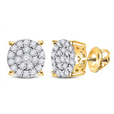 10kt Yellow Gold Womens Round Diamond Cluster Earrings 1 Cttw