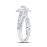 14kt White Gold Round Diamond Halo Bridal Wedding Ring Band Set 1 Cttw