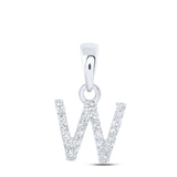 10kt White Gold Womens Round Diamond W Initial Letter Pendant 1/20 Cttw