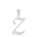 10kt White Gold Mens Round Diamond Z Initial Letter Charm Pendant 7/8 Cttw