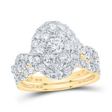 10kt Yellow Gold Round Diamond Halo Bridal Wedding Ring Band Set 2 Cttw
