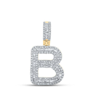 10kt Yellow Gold Mens Baguette Diamond B Initial Letter Pendant 5/8 Cttw