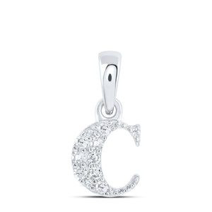 10kt White Gold Womens Round Diamond C Initial Letter Pendant 1/20 Cttw