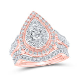 10kt Rose Gold Round Diamond Teardrop Bridal Wedding Ring Band Set 1-1/2 Cttw