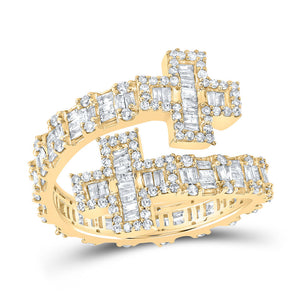 10kt Yellow Gold Womens Round Diamond Cross Cuff Band Ring 1 Cttw