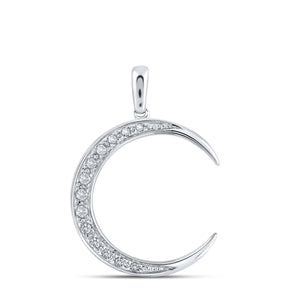 14kt White Gold Womens Round Diamond Crescent Moon Pendant 1/6 Cttw