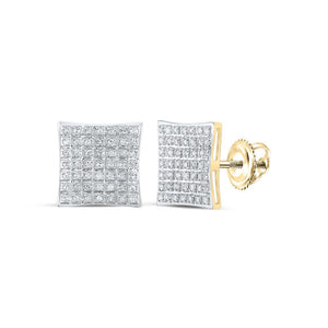 10kt Yellow Gold Womens Round Diamond Square Earrings 1/4 Cttw