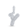 10kt White Gold Womens Round Diamond Y Initial Letter Pendant 1/6 Cttw