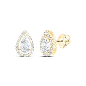 10kt Yellow Gold Womens Baguette Diamond Teardrop Earrings 3/8 Cttw