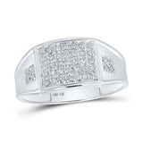 10kt White Gold Mens Round Prong-set Diamond Square Cluster Ring 1/4 Cttw