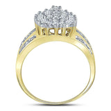 10kt Yellow Gold Womens Round Prong-set Diamond Oval Cluster Ring 1/2 Cttw