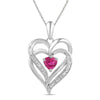 Sterling Silver Womens Round Synthetic Pink Sapphire Double Heart Pendant 3/4 Cttw