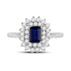 10kt White Gold Womens Emerald Synthetic Blue Sapphire Solitaire Ring 1-1/3 Cttw