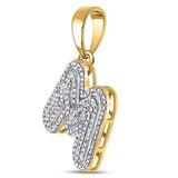 10kt Yellow Gold Mens Round Diamond Letter M Bubble Initial Charm Pendant 1/2 Cttw