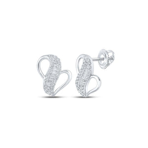 10kt White Gold Womens Baguette Diamond Fashion Earrings 1/5 Cttw