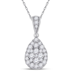 14kt White Gold Womens Round Diamond Teardrop Cluster Pendant 1/2 Cttw