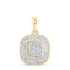 10kt Yellow Gold Womens Round Diamond Square Pendant 1/3 Cttw