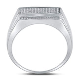 Sterling Silver Mens Round Diamond Rectangle Cluster Fashion Ring 1/3 Cttw