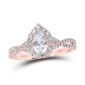 14kt Rose Gold Pear Diamond Halo Bridal Wedding Engagement Ring 1 Cttw