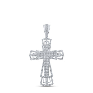 10kt White Gold Mens Round Diamond Cross Charm Pendant 2-1/3 Cttw