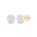 10kt Yellow Gold Womens Round Diamond Flower Cluster Earrings 1/2 Cttw