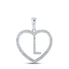 10kt White Gold Womens Round Diamond Heart L Letter Pendant 1/4 Cttw