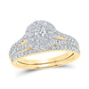 14kt Yellow Gold Round Diamond Halo Bridal Wedding Ring Band Set 1 Cttw