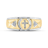 Yellow-tone Sterling Silver Mens Round Diamond Cross Wedding Band Ring 1/20 Cttw